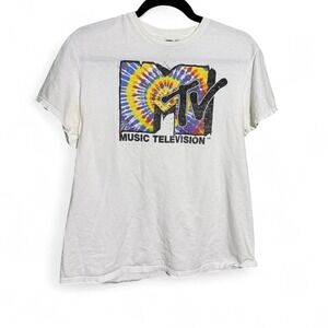 MTV Music Television size L white tie-dye t-shirt